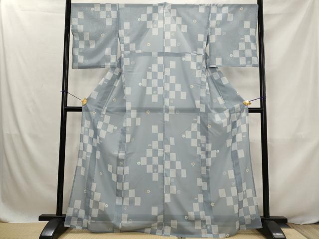 平和屋着物*夏物 小紋 絽 市松花文 洗える着物 AABJ8881st