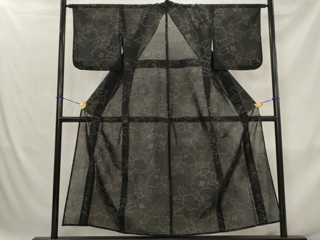 平和屋着物*夏物 紗紬 舞花文 黒地 正絹 逸品 AABJ8894st