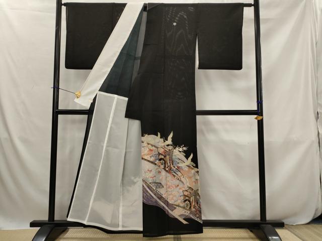 平和屋着物*夏物 黒留袖 絽 御所車飛鶴花文 金彩 洗える着物 AABJ8899st