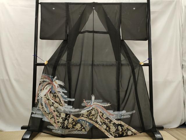 平和屋着物*夏物 黒留袖 絽 吉祥鳳凰更紗花文 金彩 洗える着物 AABJ8900st