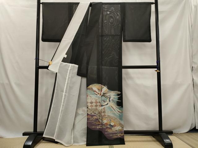 平和屋着物*夏物 黒留袖 絽 鳳凰花松文 暈し染め 金彩 洗える着物 AABJ8902st