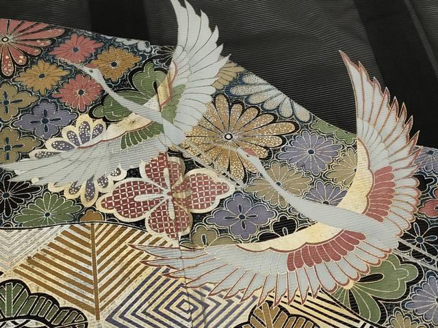 平和屋着物*夏物 黒留袖 絽 飛鶴花菱文 金彩 洗える着物 AABJ8905st
