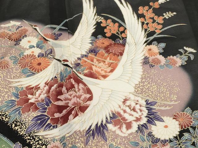 平和屋着物*夏物 黒留袖 絽 飛鶴花文 暈し染め 洗える着物 AABJ8906st