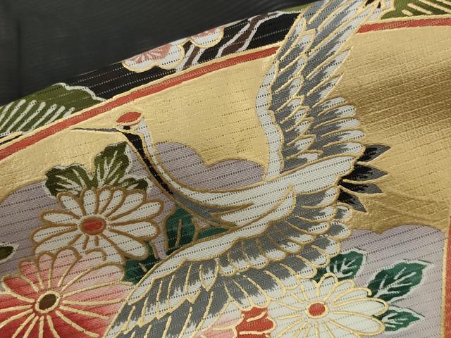 平和屋着物*夏物 黒留袖 絽 地紙飛鶴花松文 金彩 洗える着物 未使用 AABJ8907st
