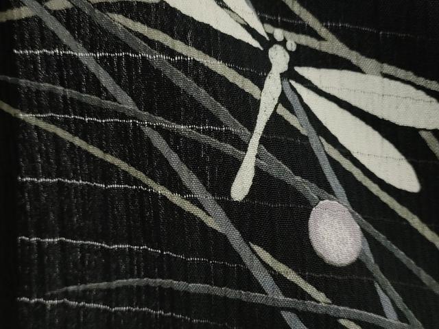 平和屋着物*夏物 訪問着 絽縮緬 勝虫 黒地 洗える着物 AABJ8913st