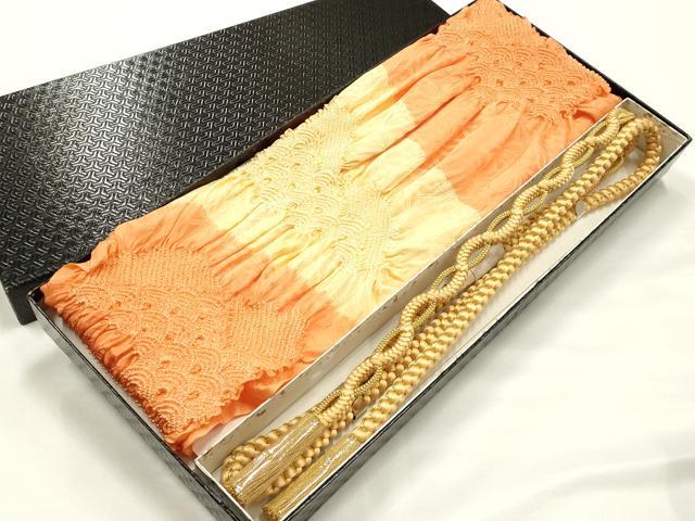 平和屋着物●和装小物 振袖用帯締め・帯揚げセット 柄絞り 青海波 撚り房 逸品 未使用 AABJ8925ay
