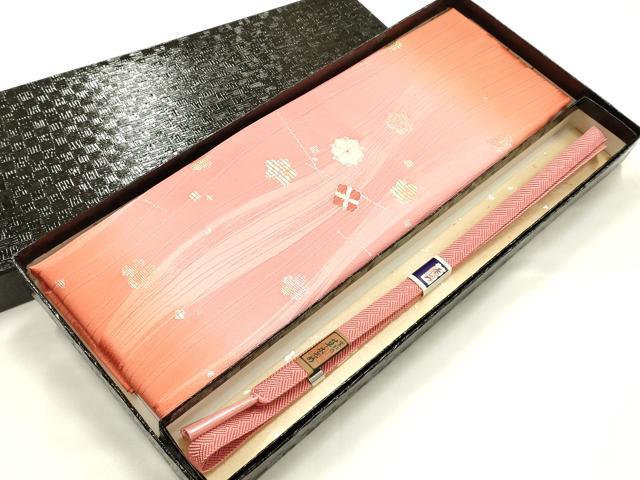 平和屋着物●和装小物 帯締め・帯揚げセット 平組 草木染 枚花文 金銀彩 暈し染め 逸品 未使用 AABJ8929ay