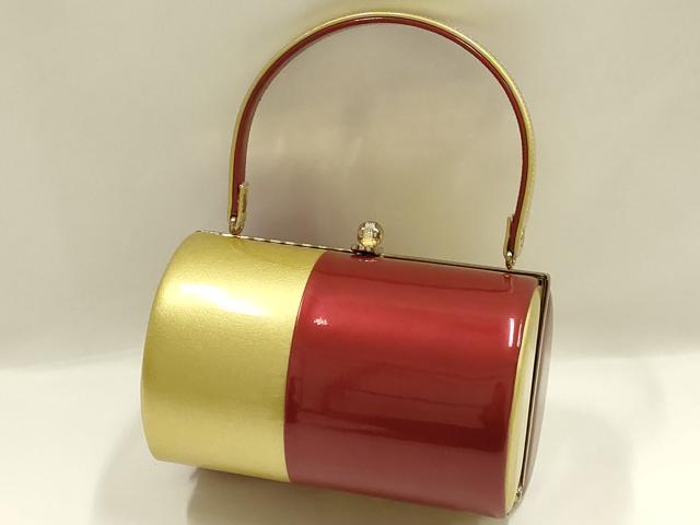 平和屋着物▼和装小物 和装バッグ 振袖用 ハンドバッグ エナメル 金×赤 逸品 AABJ8932ay