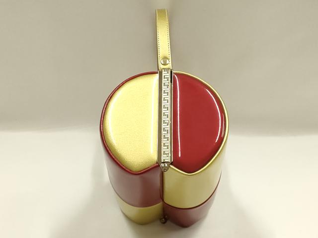 平和屋着物▼和装小物 和装バッグ 振袖用 ハンドバッグ エナメル 金×赤 逸品 AABJ8932ay