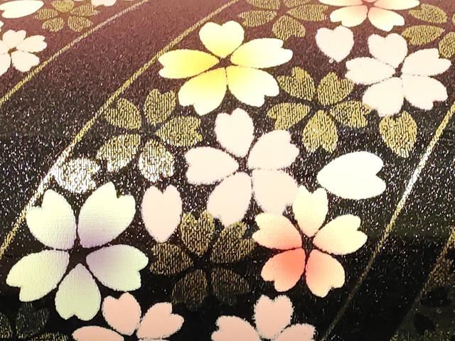 平和屋着物▼和装小物 和装バッグ 振袖用 ハンドバッグ エナメル 斜縞 桜 金彩 暈し 逸品 AABJ8933ay