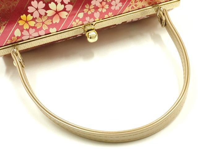 平和屋着物▼和装小物 和装バッグ 振袖用 ハンドバッグ エナメル 斜縞 桜 金彩 暈し 逸品 AABJ8933ay