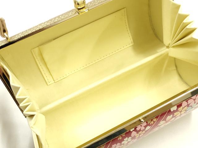 平和屋着物▼和装小物 和装バッグ 振袖用 ハンドバッグ エナメル 斜縞 桜 金彩 暈し 逸品 AABJ8933ay
