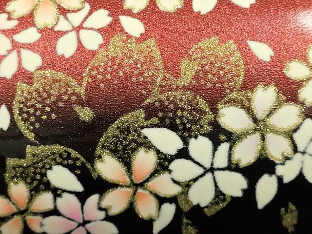 平和屋着物▼和装小物 和装バッグ 振袖用 ハンドバッグ エナメル 舞花文 桜 金彩 暈し 逸品 AABJ8934ay