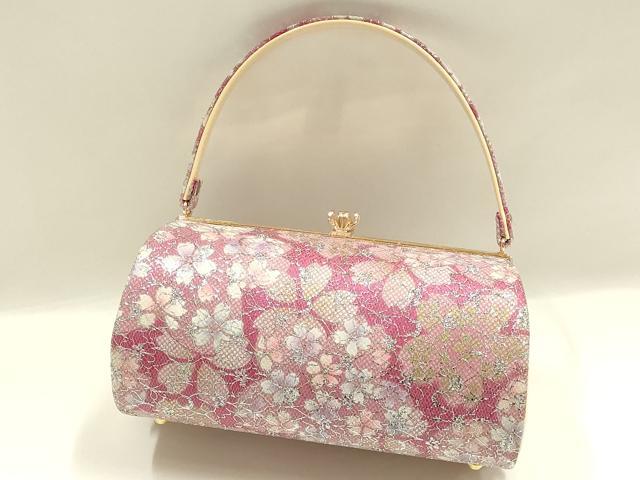 平和屋着物▼和装小物 和装バッグ 振袖用 ハンドバッグ 舞花文 桜 銀糸 逸品 AABJ8937ay