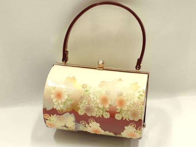 平和屋着物▼和装小物 和装バッグ 振袖用 ハンドバッグ エナメル 花柄 金彩 暈し 逸品 AABJ8945ay