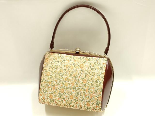 平和屋着物▼和装小物 和装バッグ ハンドバッグ 花柄 金糸 逸品 AABJ8967ay