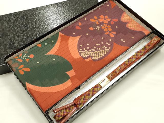 平和屋着物●和装小物 帯締め・帯揚げセット 高麗組 花柄 金銀糸 丹後ちりめん 正絹 逸品 未使用 AABJ8969ay