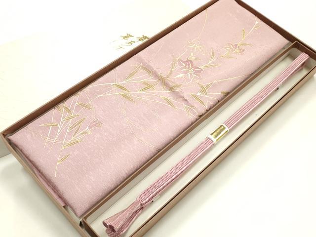 平和屋着物●和装小物 帯締め・帯揚げセット 平組 草花文 金糸 金彩 逸品 未使用 AABJ8973ay