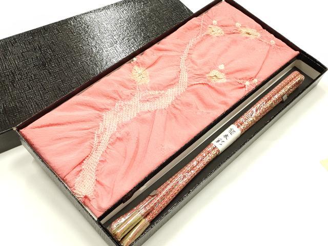 平和屋着物●和装小物 帯締め・帯揚げセット 能衣彩 丸組 絞り 枝梅 金銀糸 金彩 正絹 逸品 未使用 AABJ8974ay
