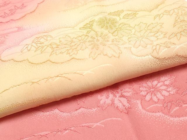 平和屋着物●和装小物 帯締め・帯揚げセット 平組 雲取り花地紋 金糸 暈し染め 花やわらぎ 正絹 逸品 未使用 AABJ8977ay