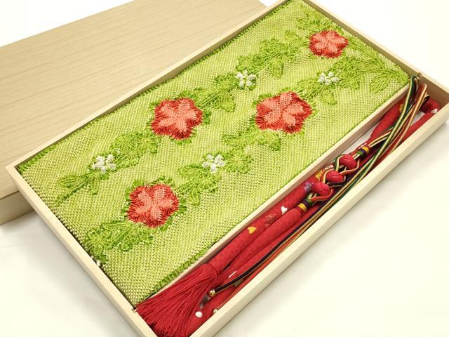平和屋本店●和装小物 振袖用帯締め・帯揚げセット 丸ぐけ 刺繍 装飾 小田巻 総絞り 枝垂れ花文 金糸 撚り房 逸品 AABJ8983ay