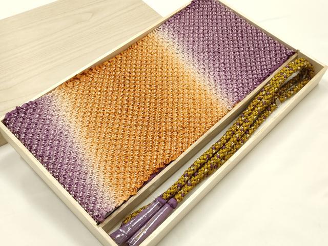 平和屋本店●和装小物 振袖用帯締め・帯揚げセット 総絞り 金糸 暈し染め 逸品 未使用 AABJ8984ay