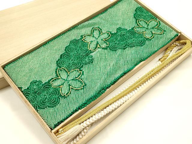 平和屋本店●和装小物 振袖用帯締め・帯揚げセット 装飾 パール 総絞り 花柄 金糸 金彩 撚り房 逸品 AABJ8986ay