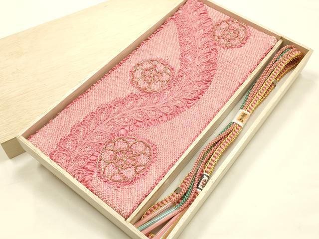 平和屋本店●和装小物 振袖用帯締め・帯揚げセット 総絞り 花柄 金糸 金彩 逸品 未使用 AABJ8989ay