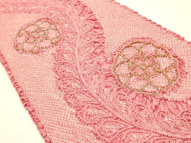 平和屋本店●和装小物 振袖用帯締め・帯揚げセット 総絞り 花柄 金糸 金彩 逸品 未使用 AABJ8989ay