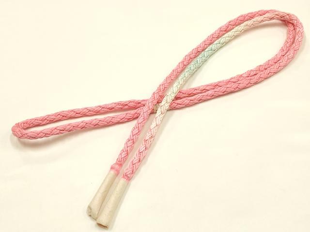 平和屋本店●和装小物 振袖用帯締め・帯揚げセット 柄絞り 花柄 金糸 暈し染め 正絹 逸品 未使用 AABJ8990ay