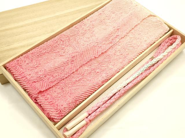平和屋本店●和装小物 振袖用帯締め・帯揚げセット 柄絞り 花柄 金糸 暈し染め 正絹 逸品 未使用 AABJ8990ay
