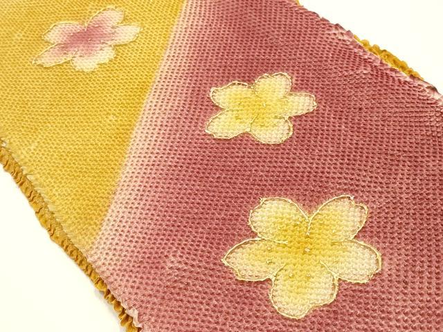 平和屋本店●和装小物 振袖用帯締め・帯揚げセット 装飾 ラインストーン 総絞り 舞花文 金糸 金彩 逸品 未使用 AABJ8991ay