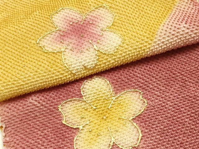 平和屋本店●和装小物 振袖用帯締め・帯揚げセット 装飾 ラインストーン 総絞り 舞花文 金糸 金彩 逸品 未使用 AABJ8991ay