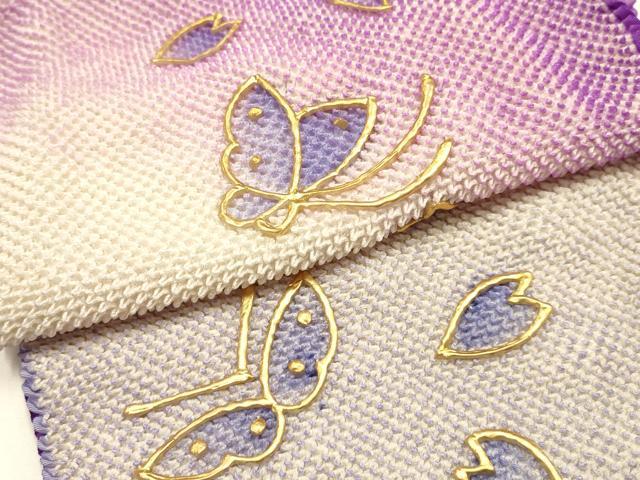 平和屋本店●和装小物 振袖用帯締め・帯揚げセット 装飾 舞蝶花文 金糸 金彩 暈し染め 撚り房 逸品 未使用 AABJ8995ay