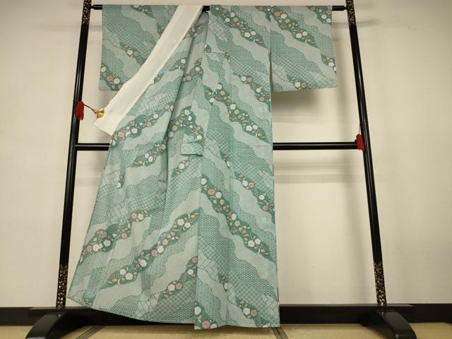 平和屋着物*夏物 小紋 絽 草花文 洗える着物 AABJ9009jd
