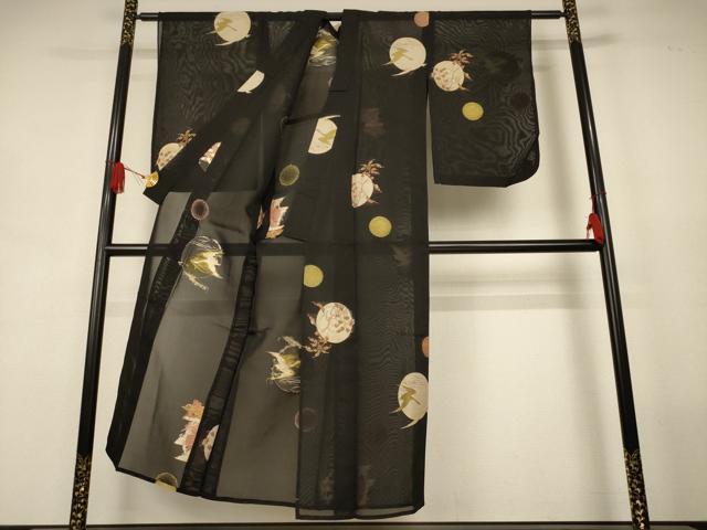 平和屋着物*夏物 小紋 紗 飛鳥文 黒地 正絹 逸品 AABJ9012jd