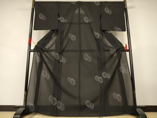 平和屋着物*夏物 本場大島紬 夏大島 源氏車紋 黒地 正絹 逸品 AABJ9028jd
