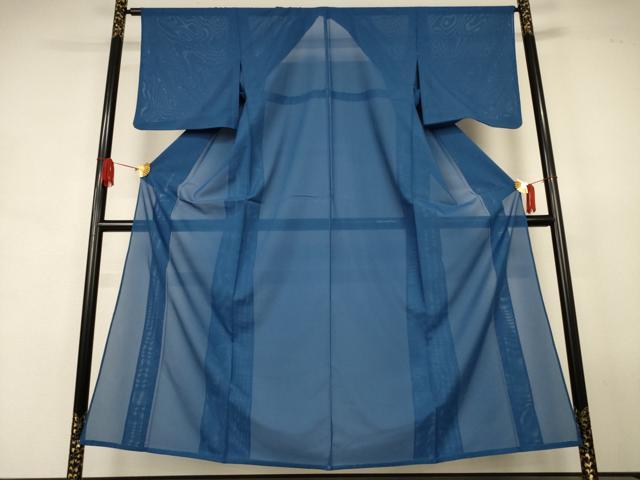 平和屋着物*夏物 色無地 絽 青藍色 洗える着物 AABJ9029jd