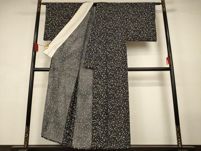 平和屋着物*夏物 小紋 縦絽 茶道具 黒地 正絹 逸品 AABJ9032jd