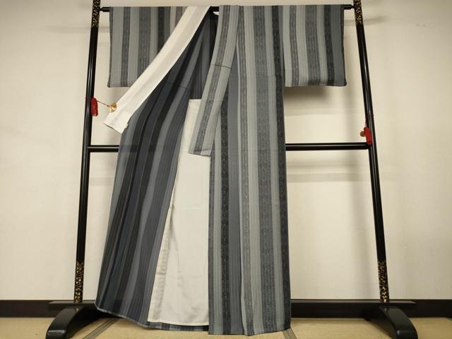 平和屋着物*夏物 小紋 縦絽 縞 正絹 逸品 AABJ9033jd