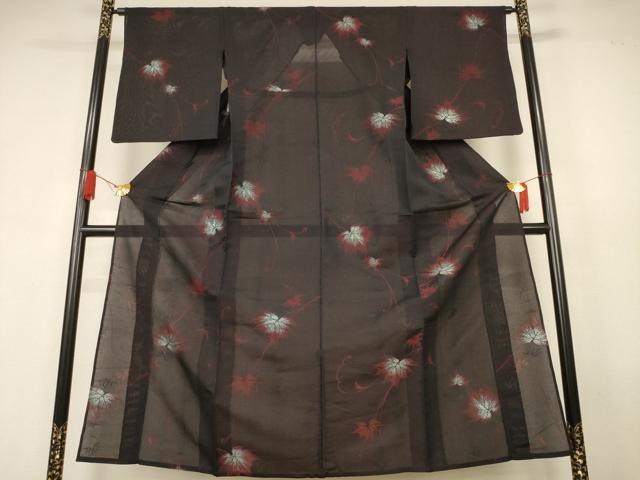 平和屋着物*夏物 小紋 紗 蔦の葉文 銀糸 正絹 逸品 AABJ9062jd
