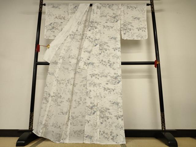 平和屋着物*夏物 小紋 絽 流水草花文 洗える着物 AABJ9070jd
