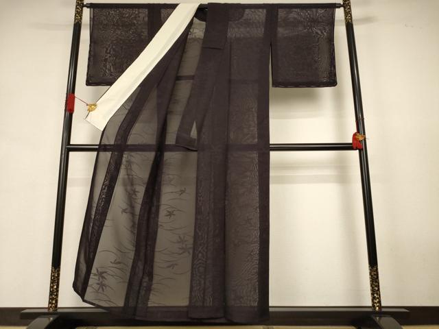 平和屋着物*夏物 色無地 芝葉紋紗 黒紅色 正絹 逸品 AABJ9073jd