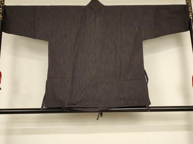 平和屋着物*夏物 小千谷 紺仁 越後片貝木綿 作務衣 縞 証紙・たとう紙付き 木綿 逸品 AABJ9091jd
