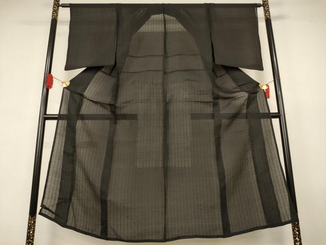 平和屋着物*夏物 色無地 縞紋紗 黒色 正絹 逸品 AABJ9100jd