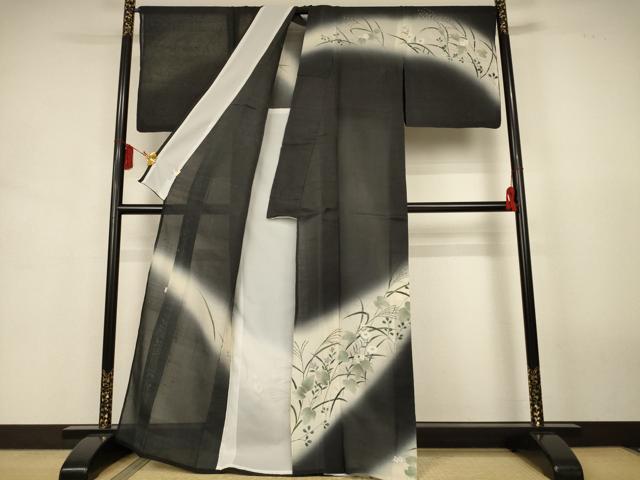 平和屋着物*夏物 絹芭蕉 訪問着 草花文 暈し染め 正絹 逸品 AABJ9102jd