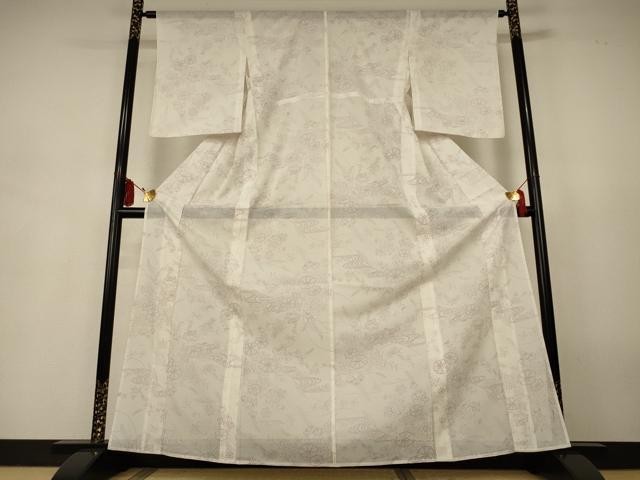 平和屋着物*夏物 小紋 絽 流水草花文 洗える着物 AABJ9117jd