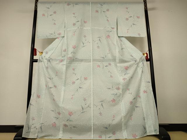 平和屋着物*夏物 小紋 絽 草花文 ロング丈 洗える着物 AABJ9123jd