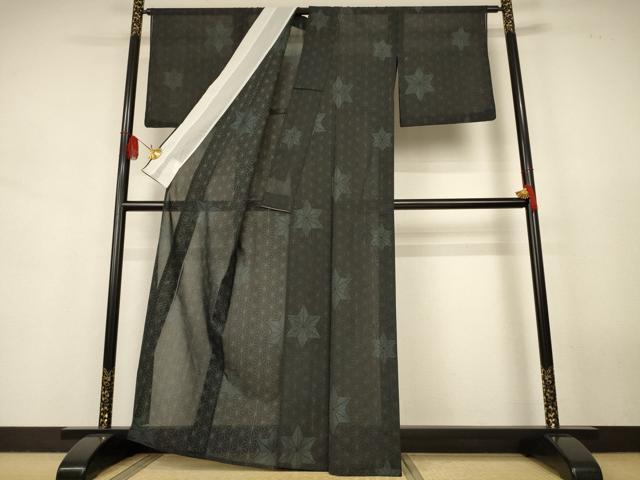 平和屋着物*夏物 小紋 紗 麻の葉文様 洗える着物 AABJ9128jd