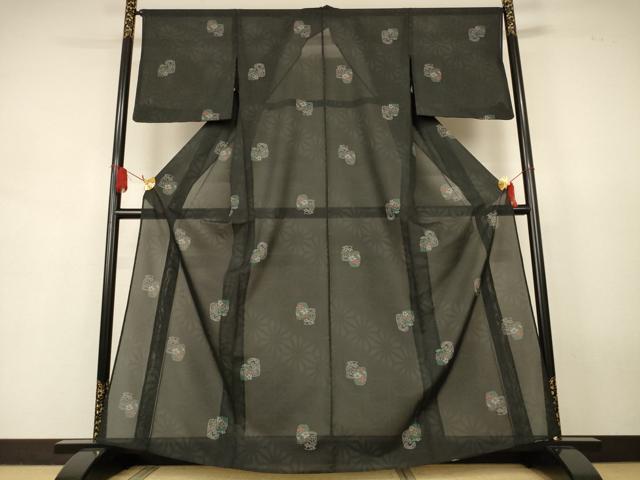 平和屋着物*夏物 小紋 紗 仕覆花文 洗える着物 AABJ9133jd